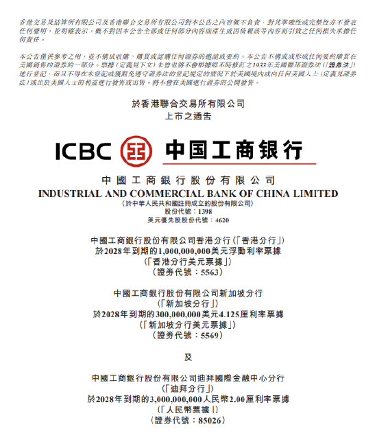 工商银行：200亿美元全球