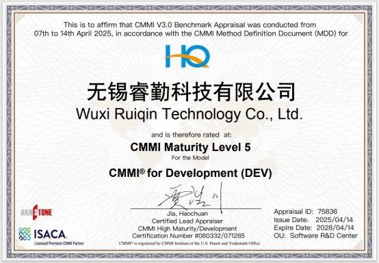 华勤技术荣获CMMI-DEV V3.0