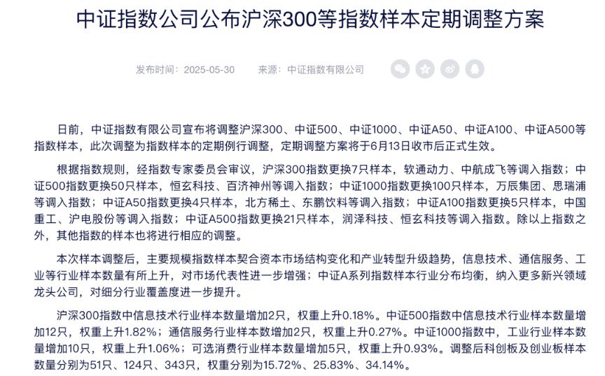 A股，这些指数将进行重要