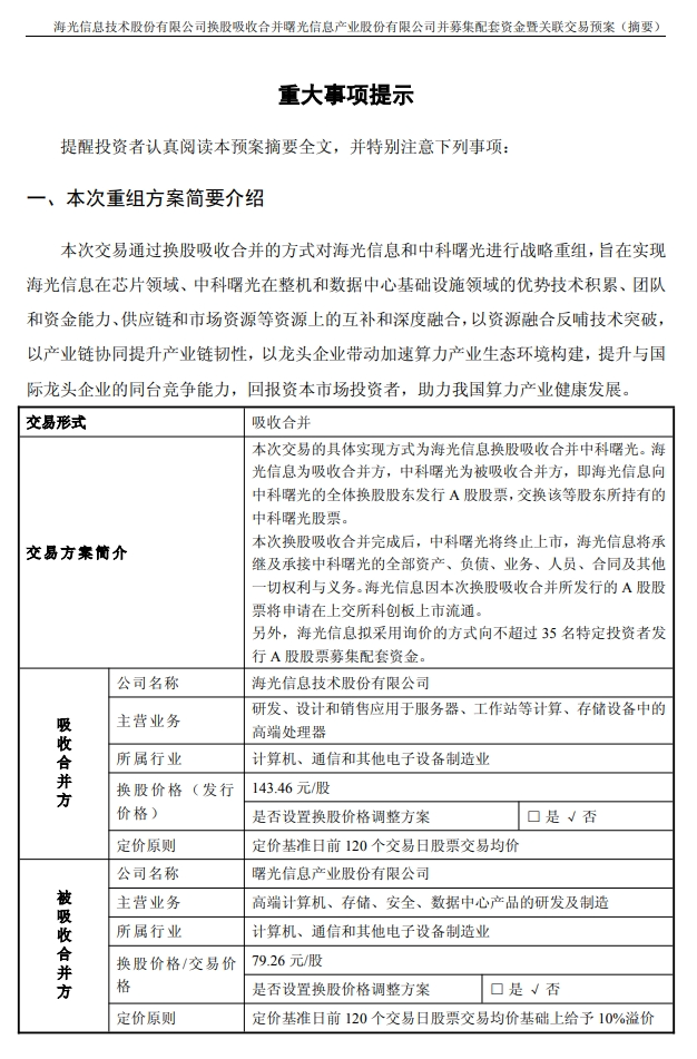 千亿重组预案出炉，海光