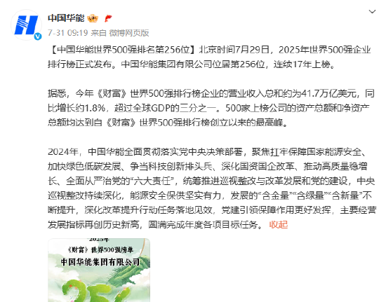中国华能世界500强排名第